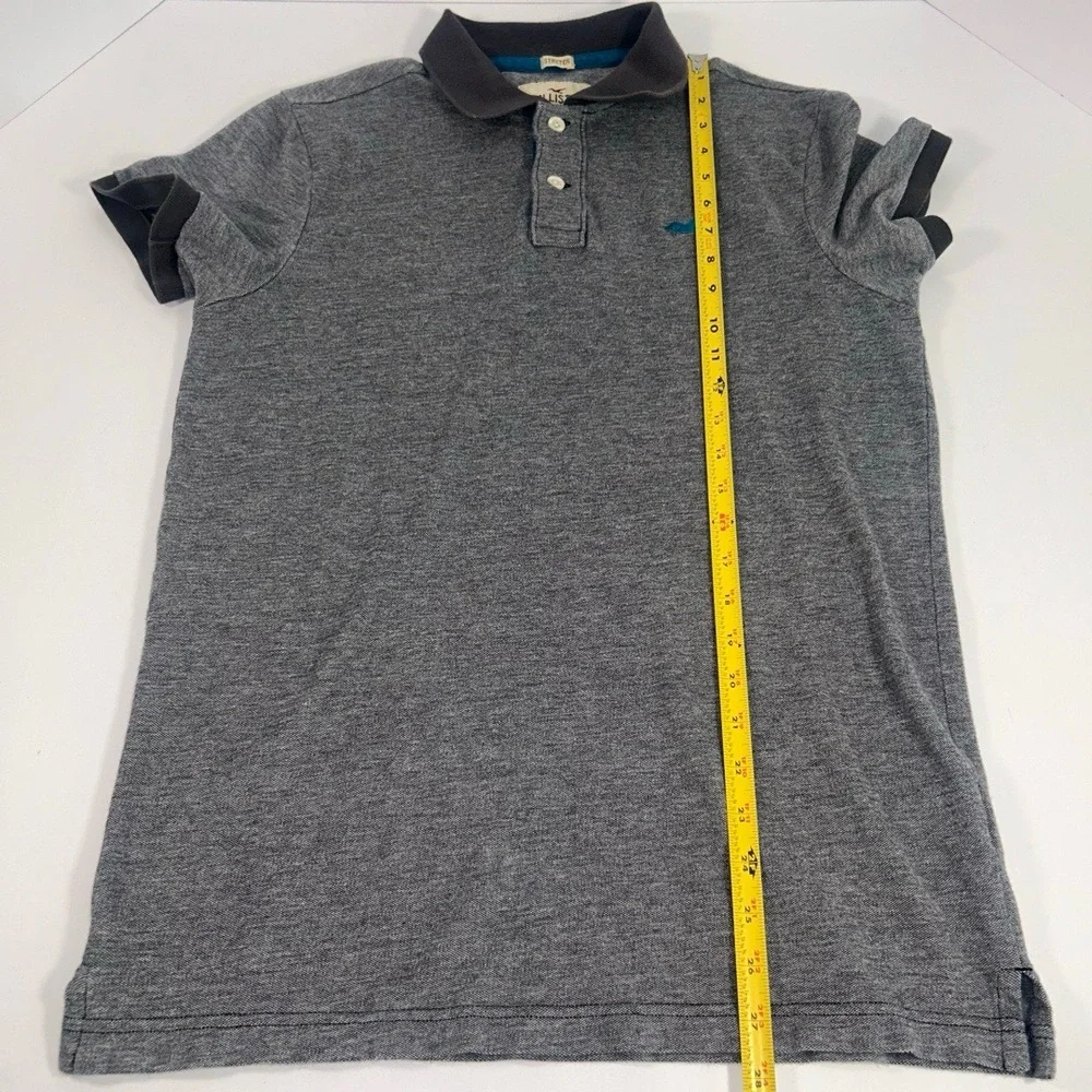 Hollister Mens Polo Shirt Medium Two Tone Grey Epic Flex Stretch Blue Logo - Picture 6 of 8